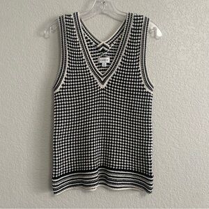 Evereve Sweater Vest Top Womens M Cotton Check Houndstooth Vneck Preppy Academia